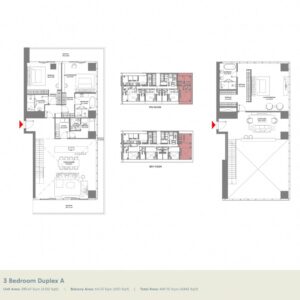 W Residence Dubai Harbour 3 Bedroom Duplex Floor Plan