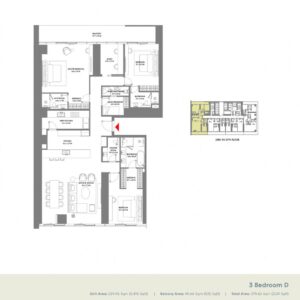 W Residence Dubai Harbour 3 Bedroom Floor Plan