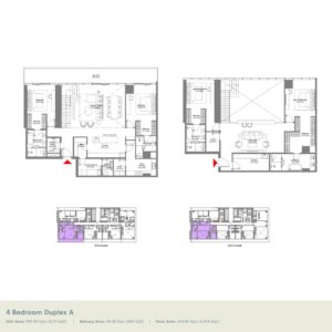 W Residence Dubai Harbour 4 Bedroom Duplex Floor Plan