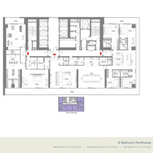 W Residence Dubai Harbour 5 Bedroom Penthouse Floor Plan